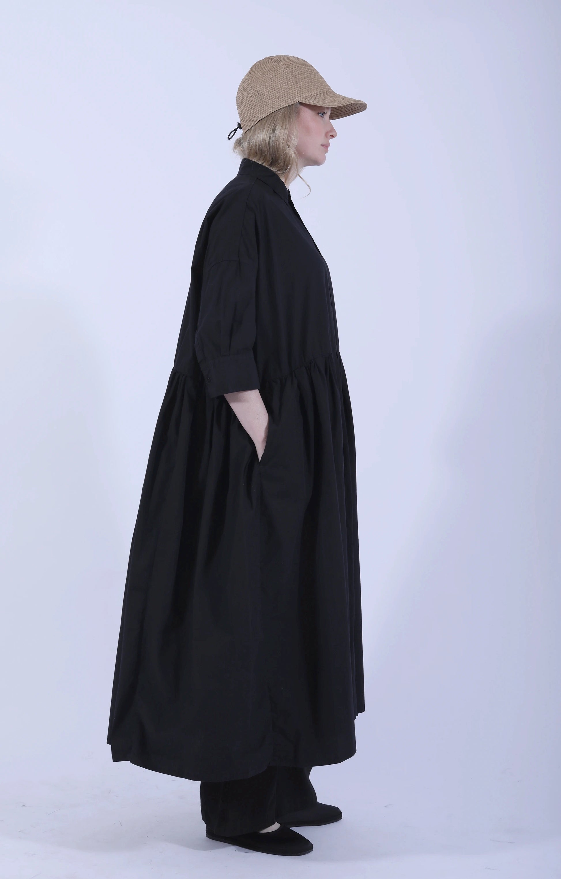 Random Pleated Shirt Dress Black-Navy