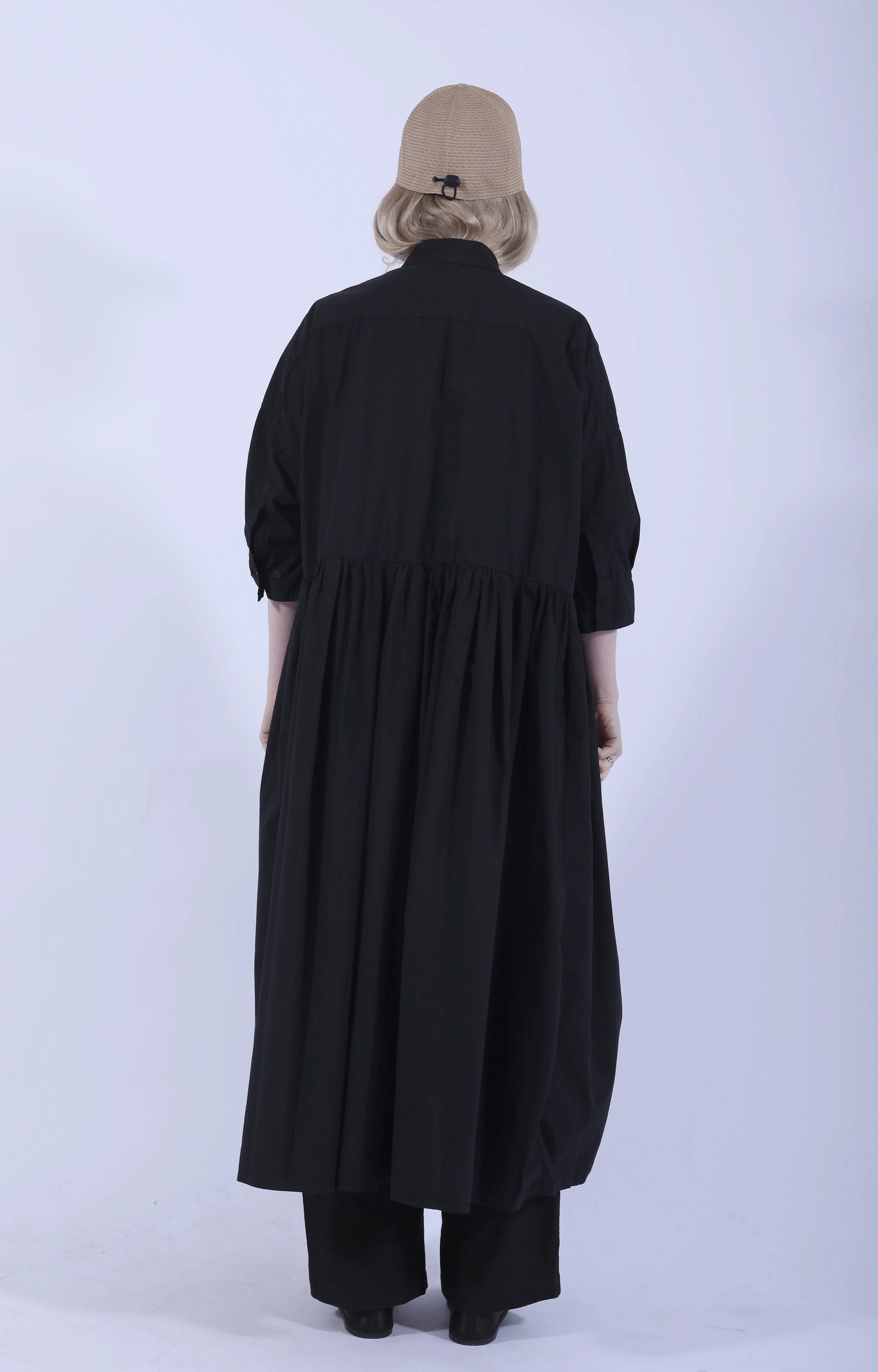 Random Pleated Shirt Dress Black-Navy