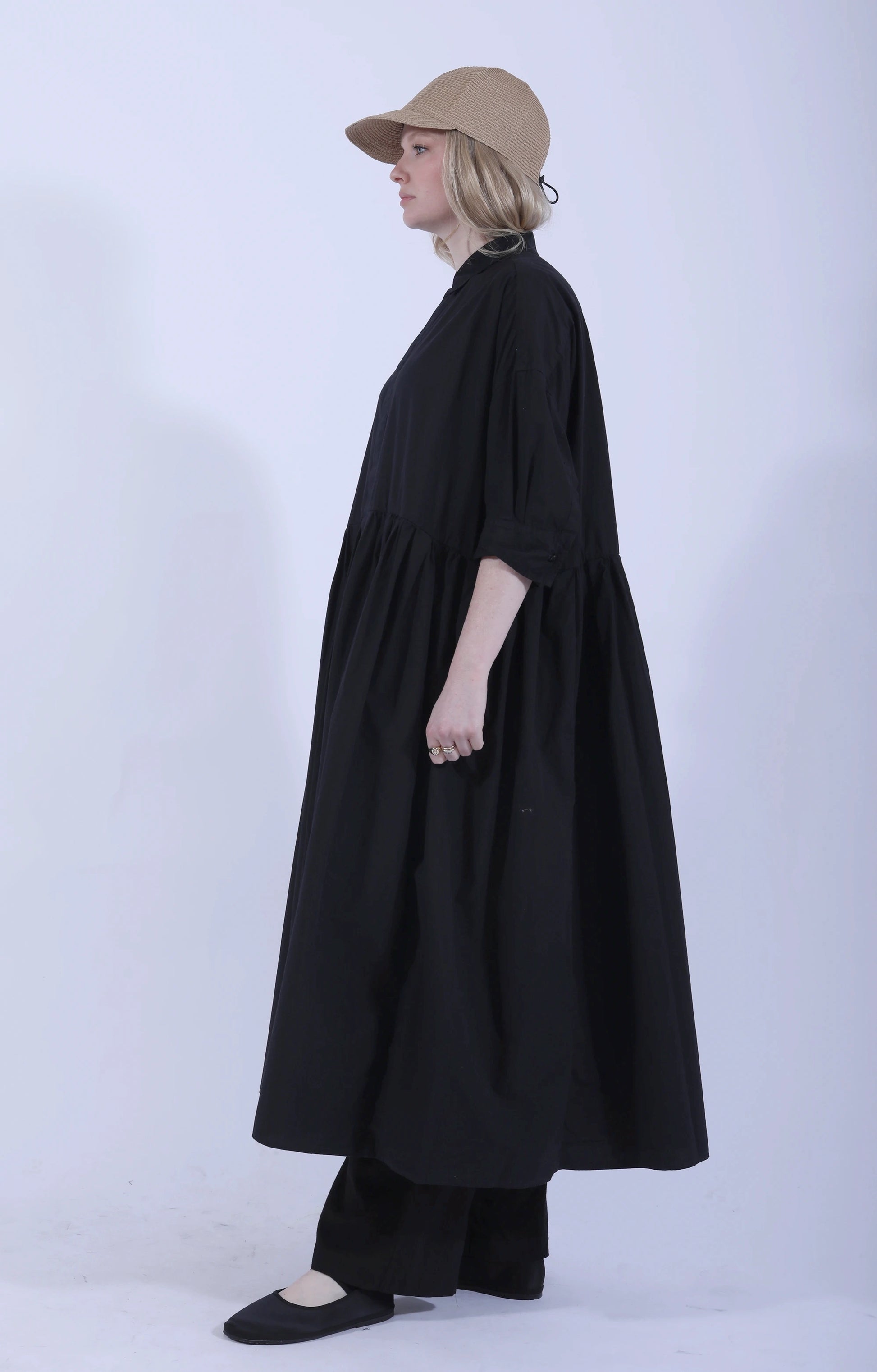 Random Pleated Shirt Dress Black-Navy