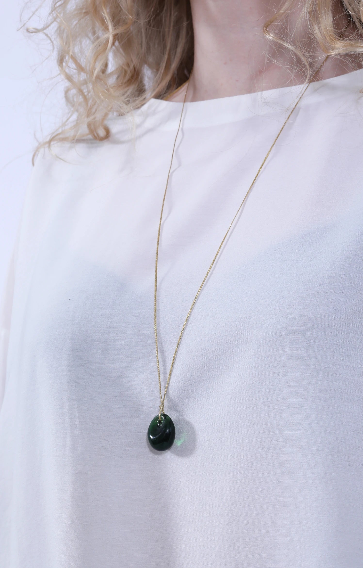 Green Glass Bead on Cord