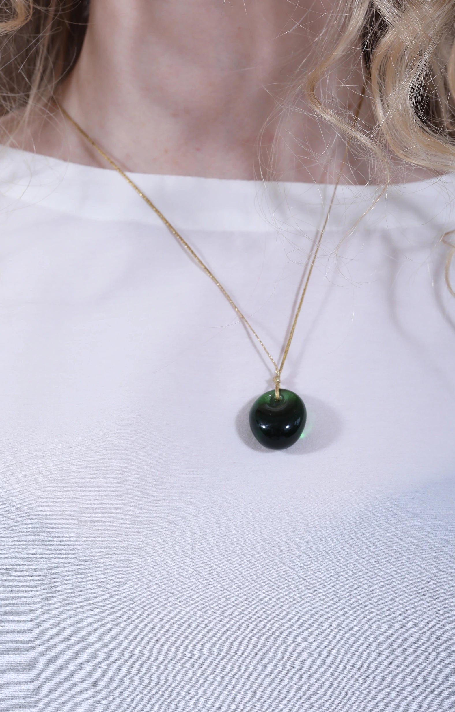 Green Glass Bead on Cord