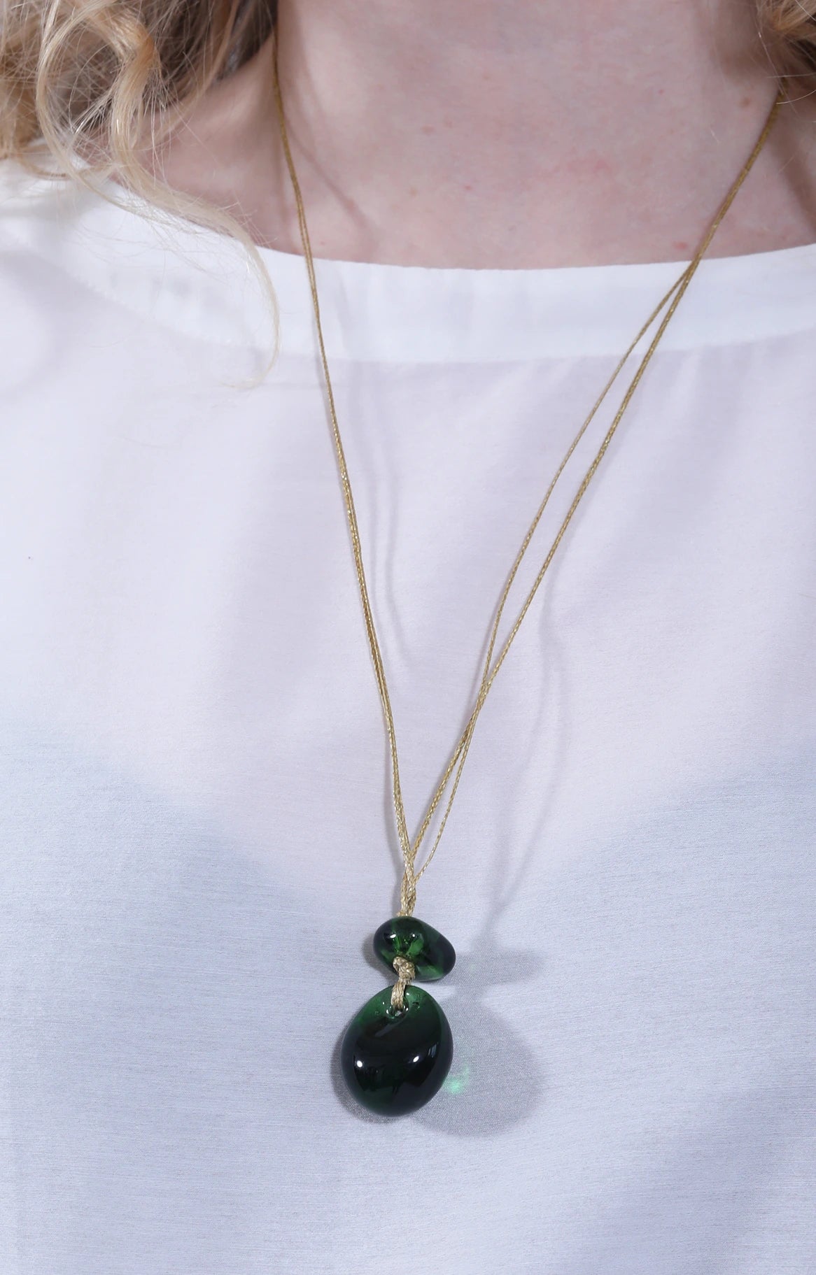 Green Glass Double Bead on Cord