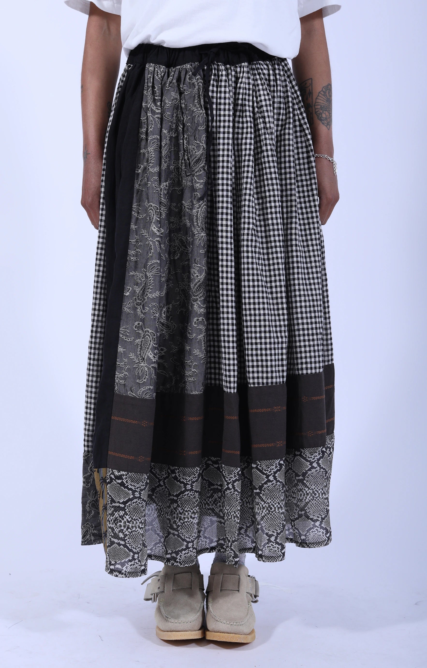 Patchwork Gathered Skirt Black