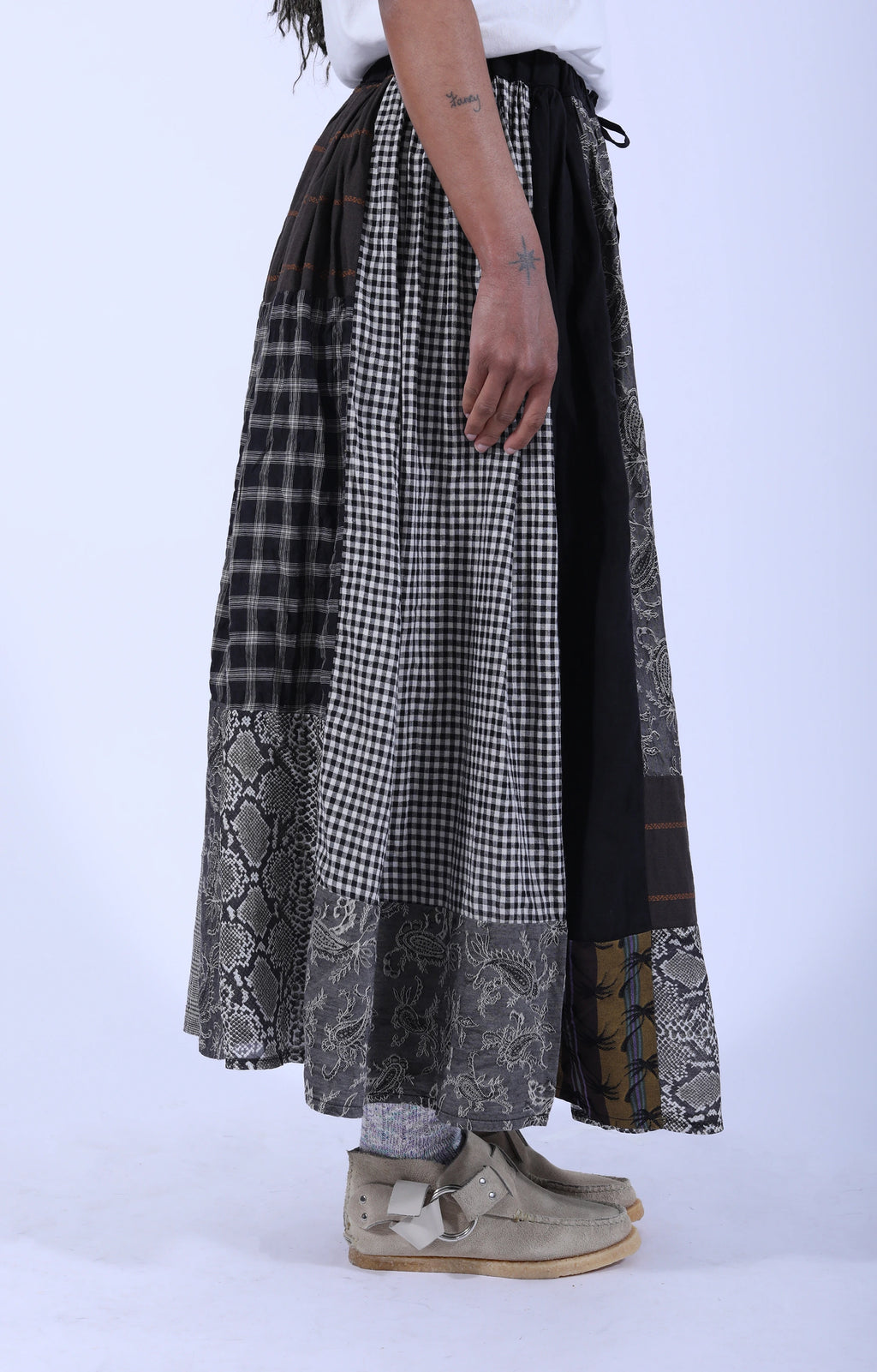 Patchwork Gathered Skirt Black