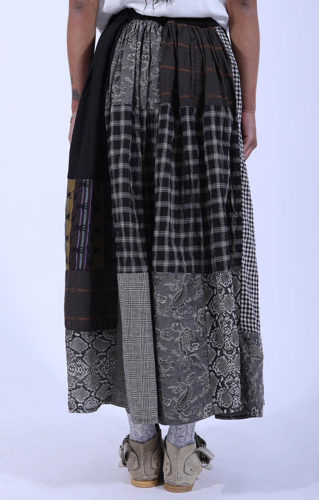 Patchwork Gathered Skirt Black