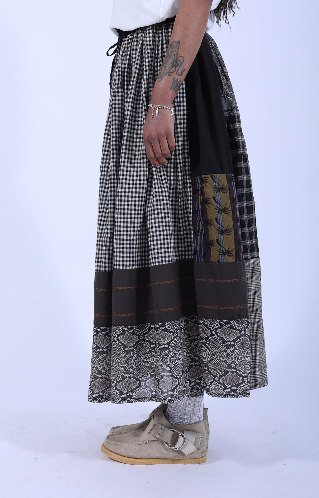 Patchwork Gathered Skirt Black
