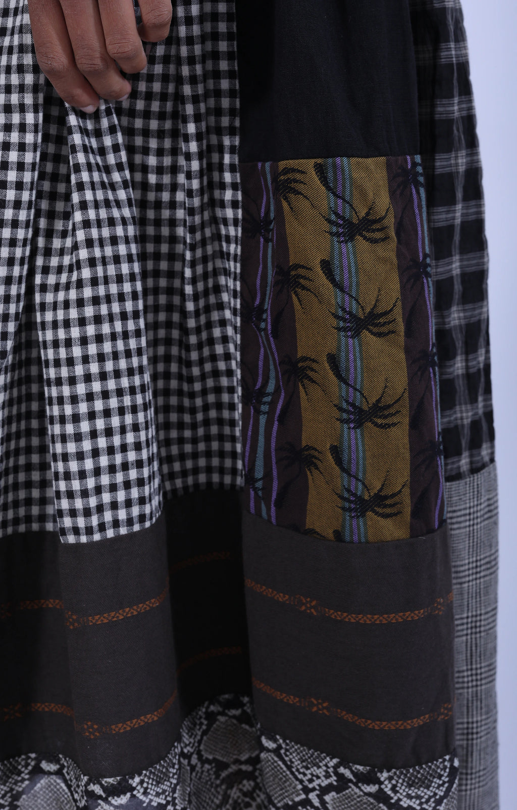 Patchwork Gathered Skirt Black