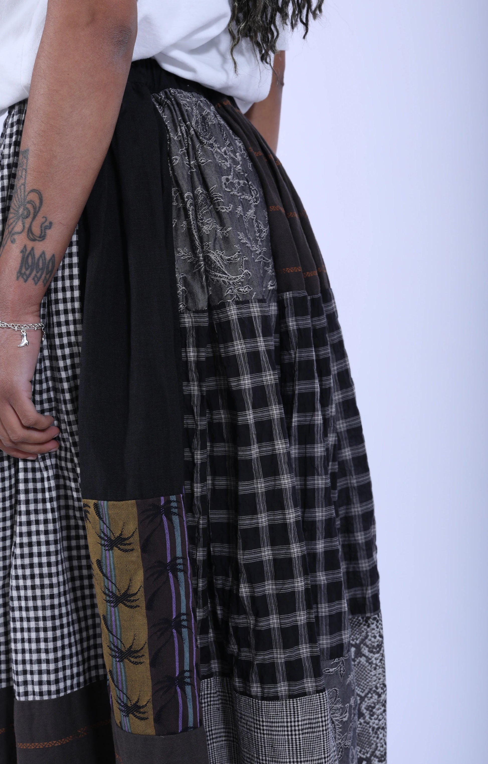 Patchwork Gathered Skirt Black