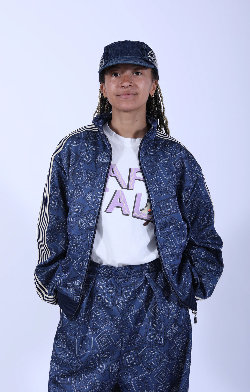 Smooth Jersey Cookie Bandana Track Jacket Navy