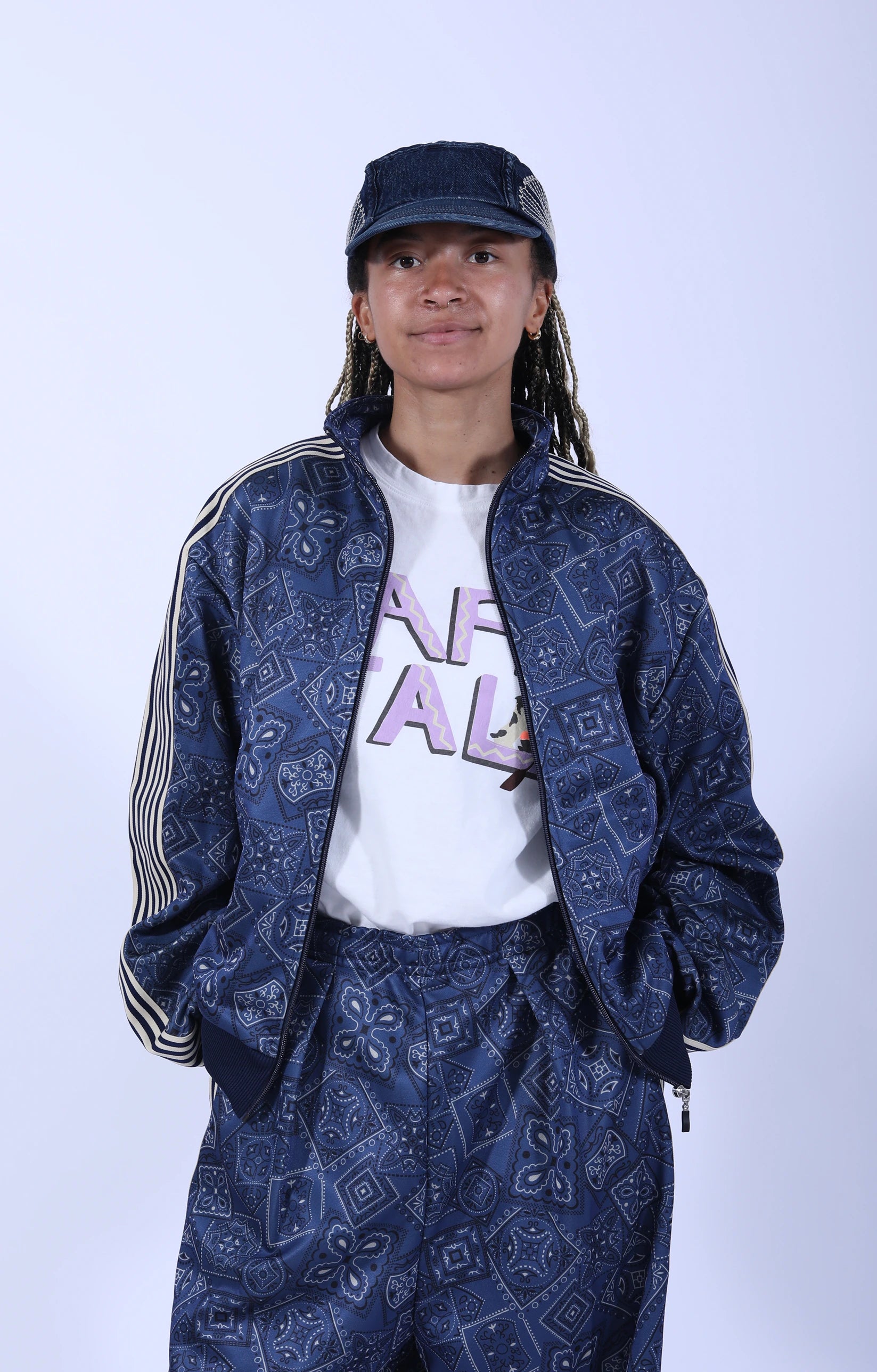 Smooth Jersey Cookie Bandana Track Jacket Navy