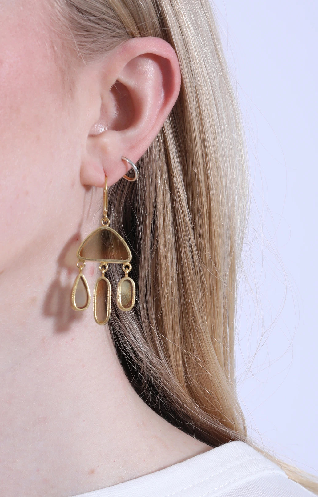 Three Drop Earrings Pink Glass