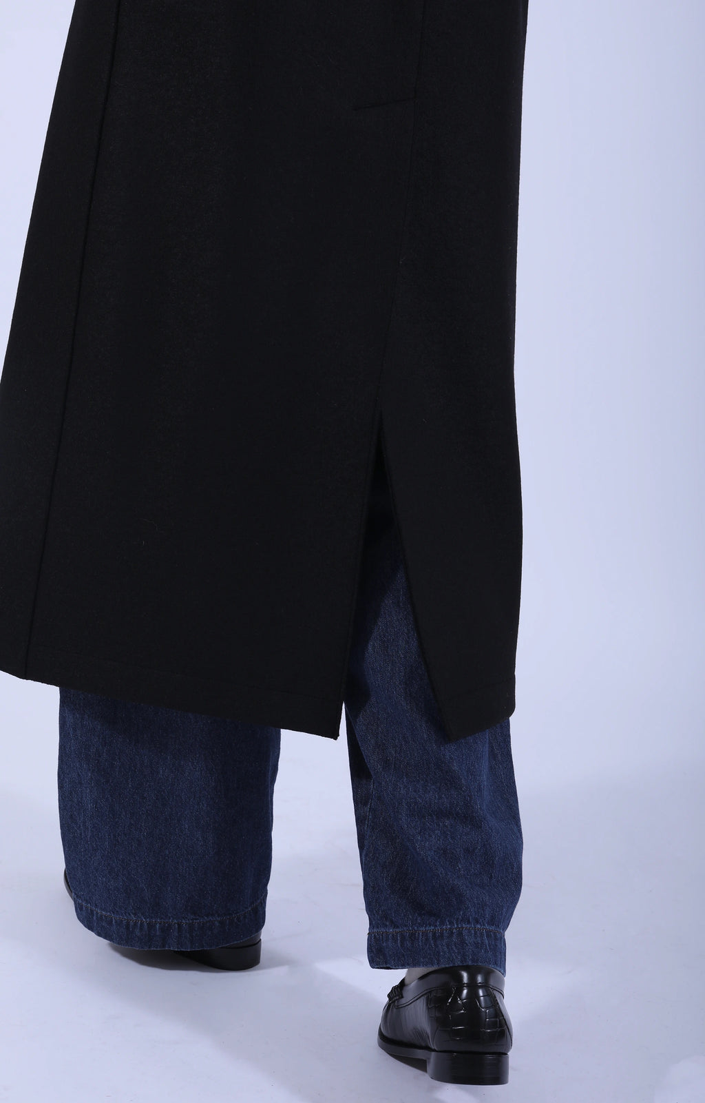 Long Puff Sleeves Coat Pressed Wool Black
