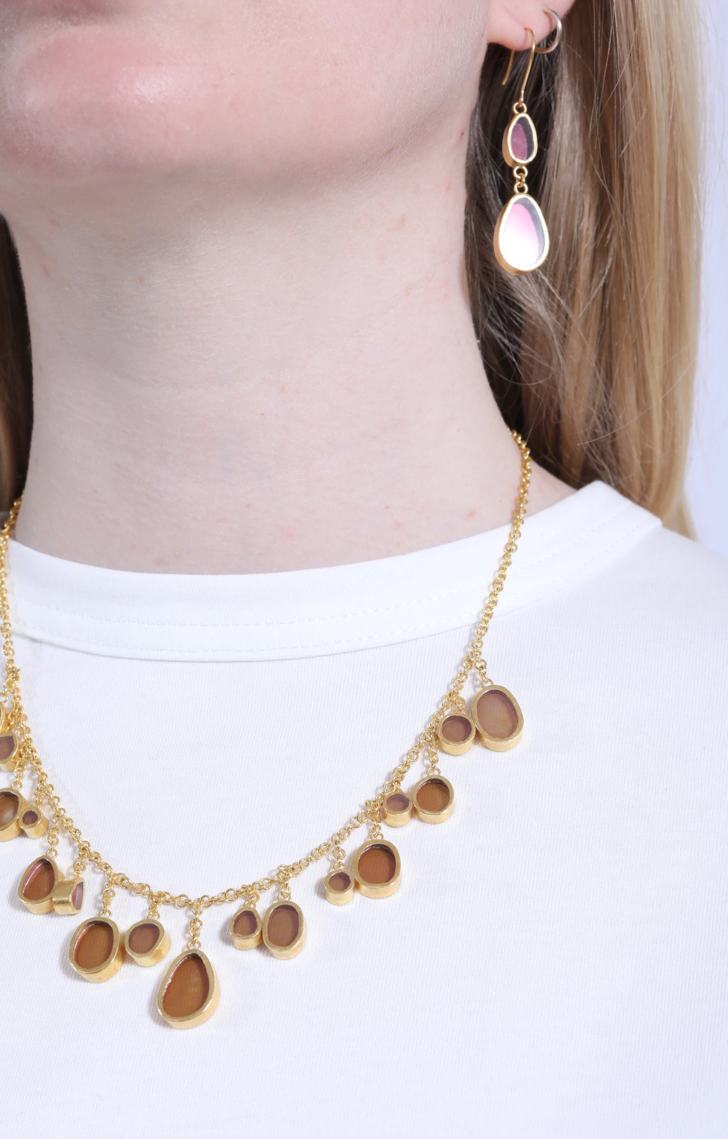 Drop Necklace Pink Glass