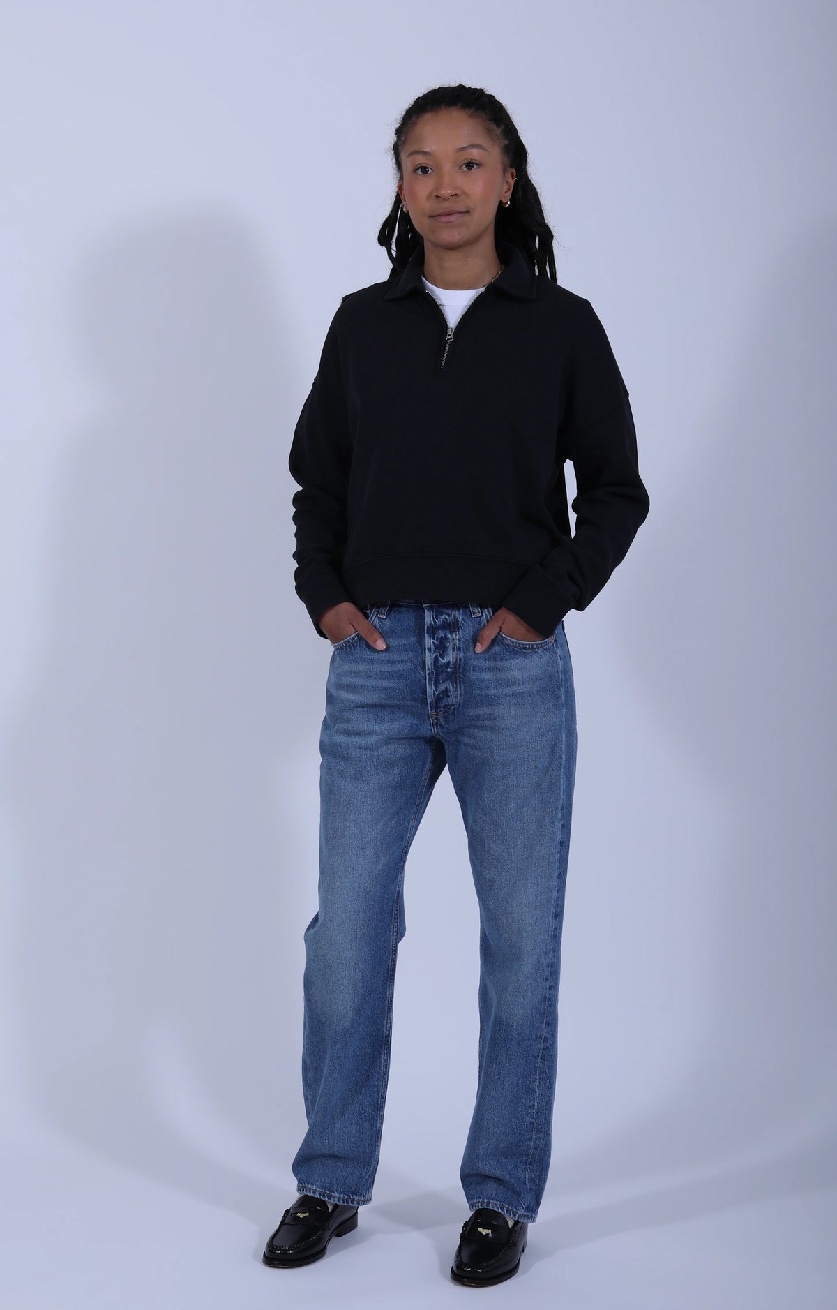Cropped Retro (W) Half-Zip Sweat Charcoal