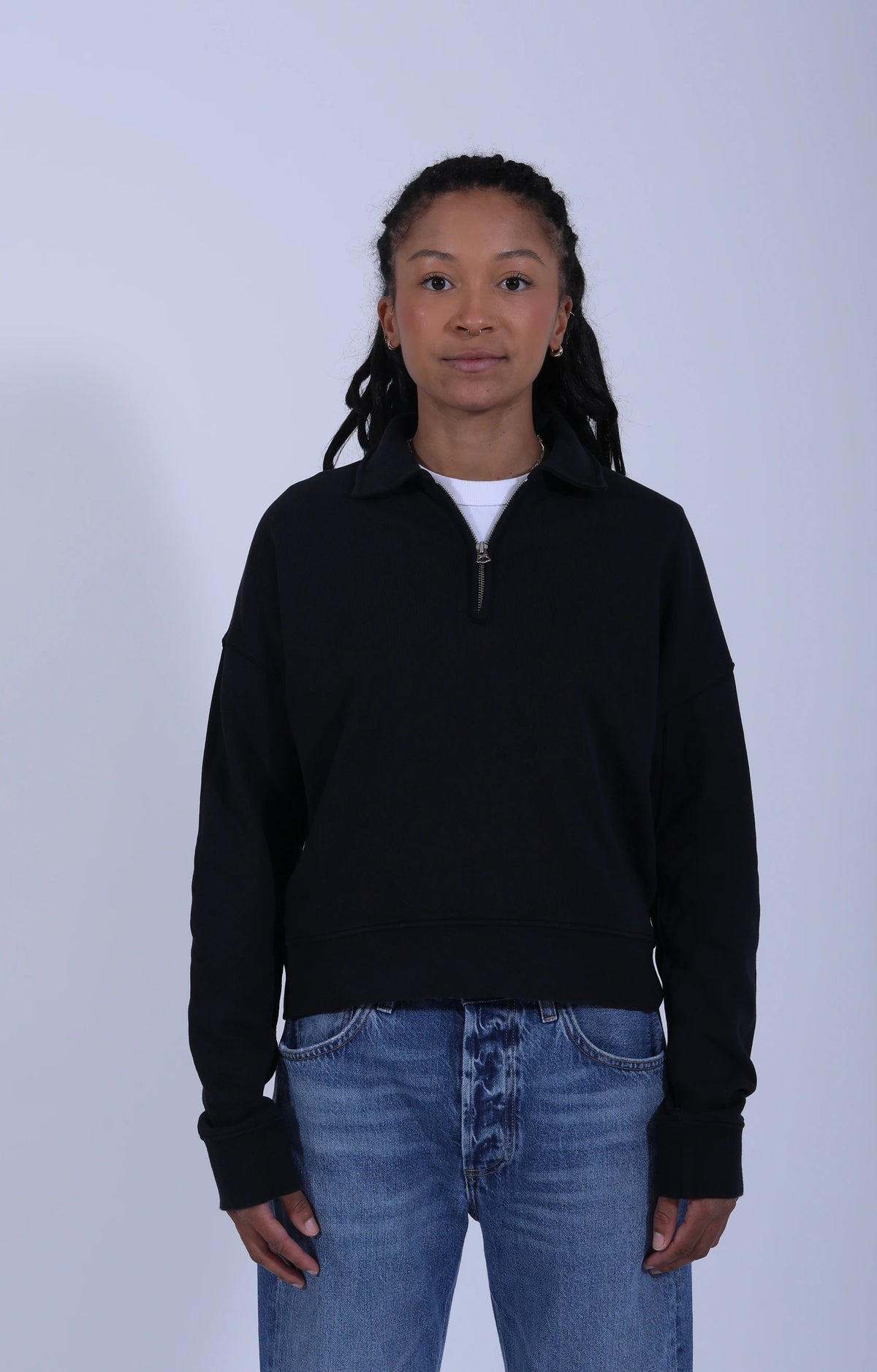 Cropped Retro (W) Half-Zip Sweat Charcoal