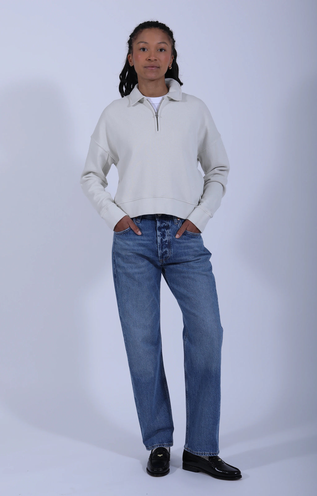 Cropped Retro (W) Half-Zip Sweat Cashew