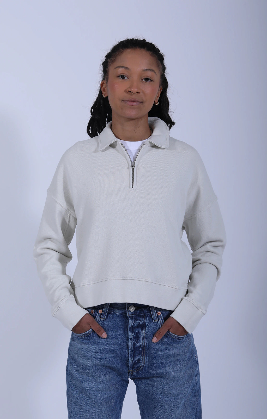 Cropped Retro (W) Half-Zip Sweat Cashew