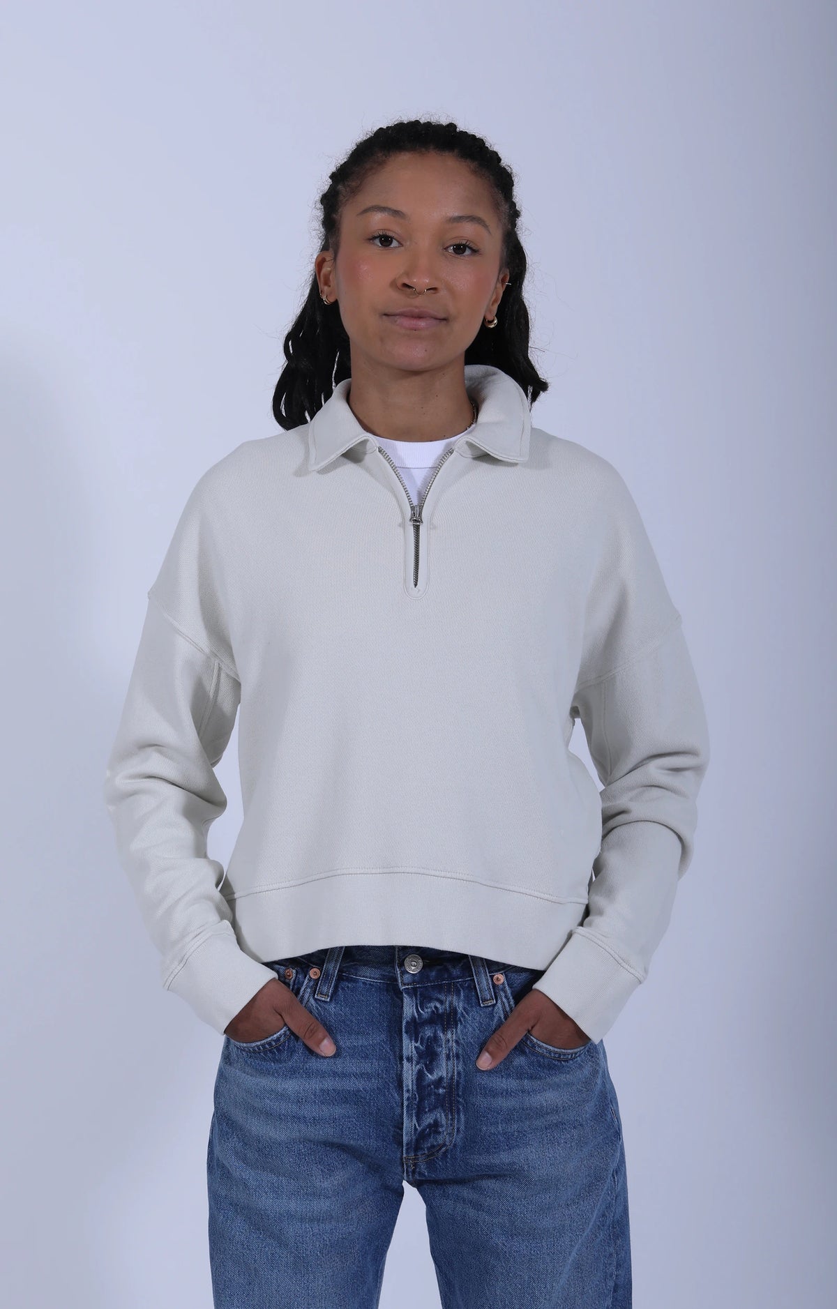 Cropped Retro (W) Half-Zip Sweat Cashew