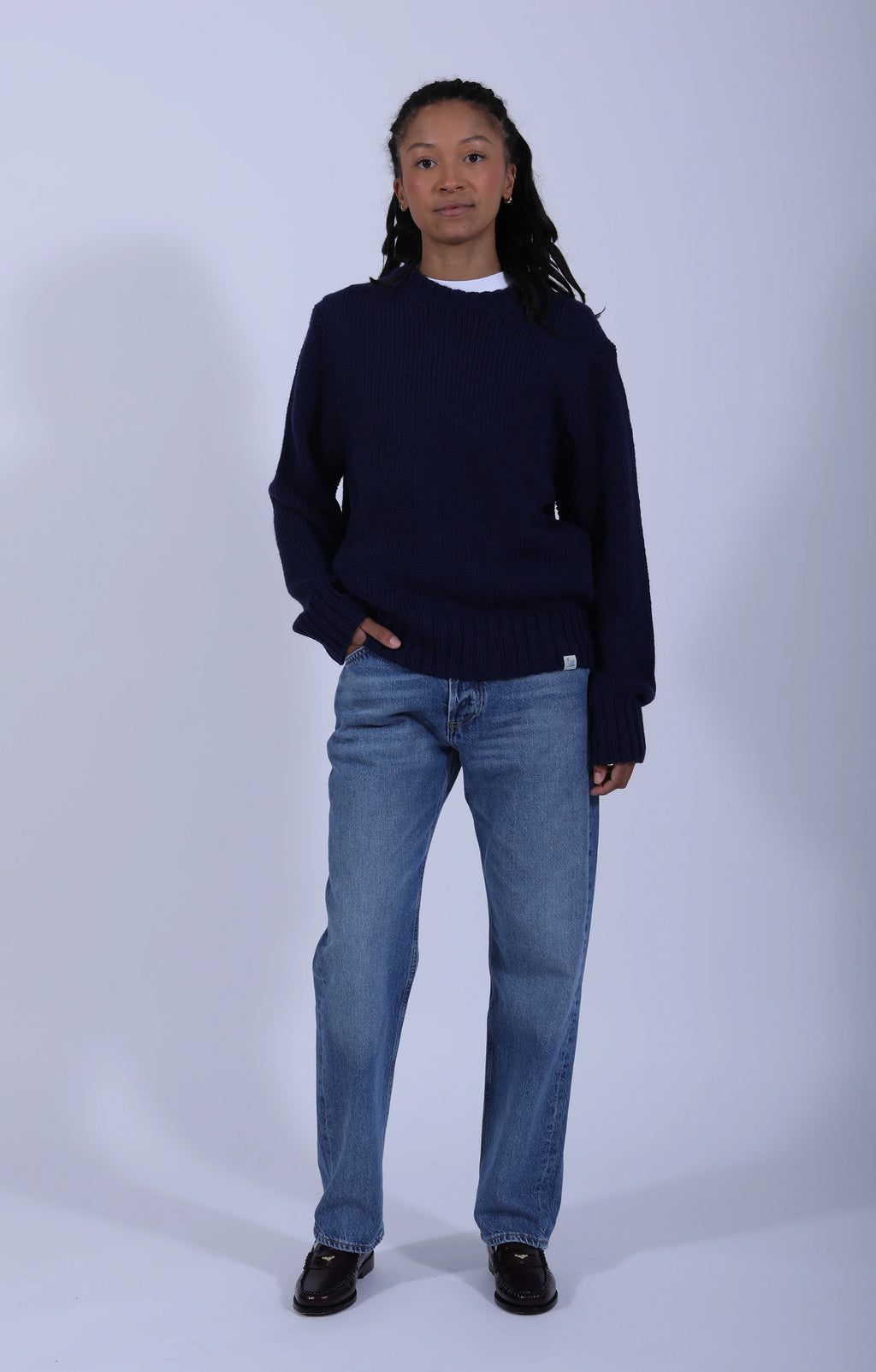 Chunky Cropped Merino Wool Sweater Ink Blue
