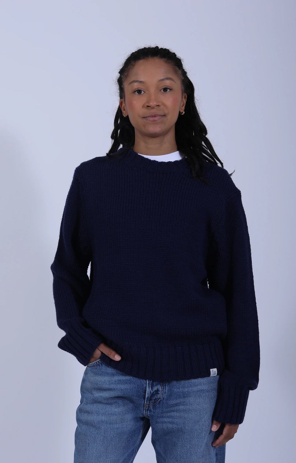 Chunky Cropped Merino Wool Sweater Ink Blue