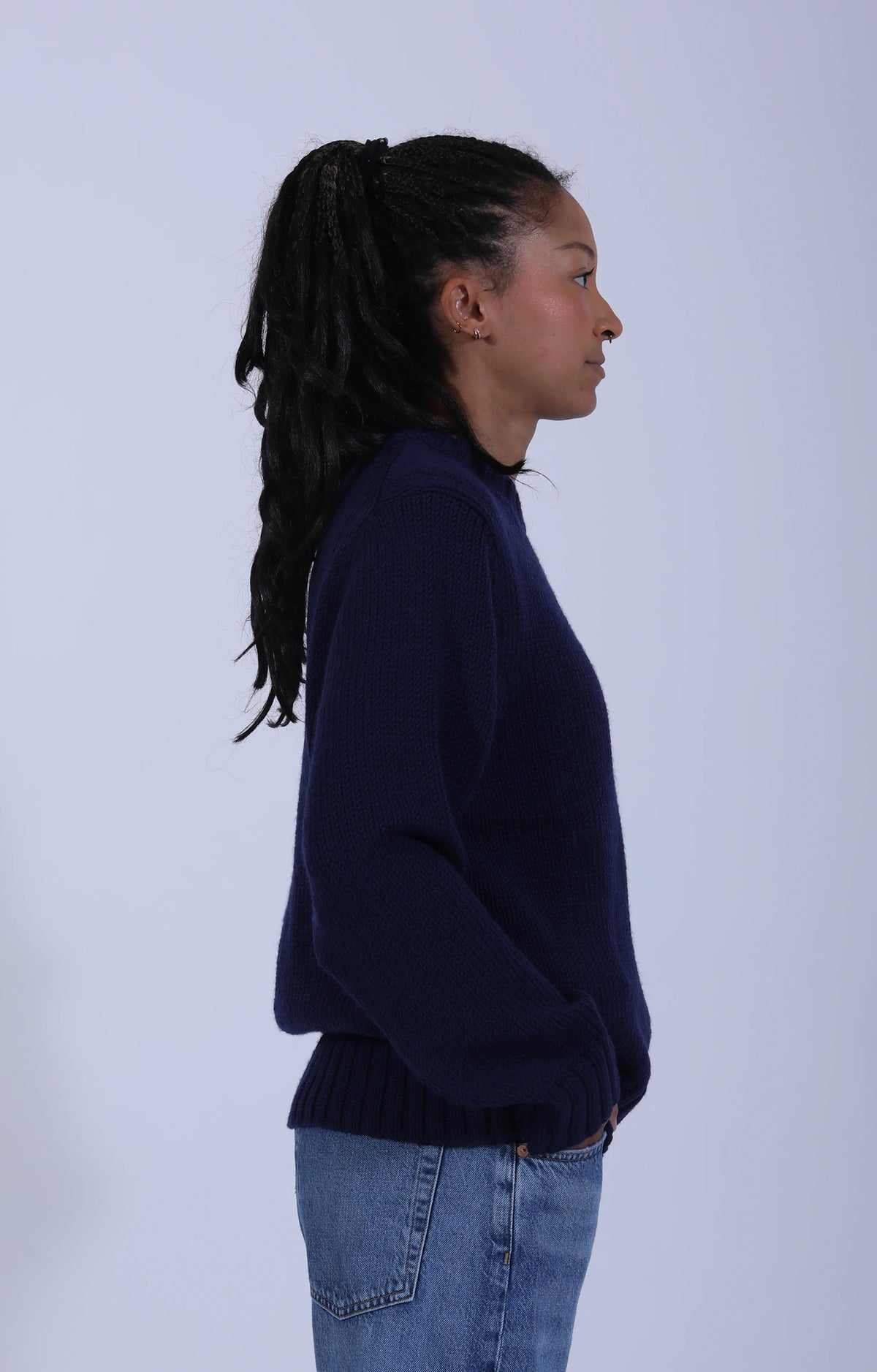 Chunky Cropped Merino Wool Sweater Ink Blue