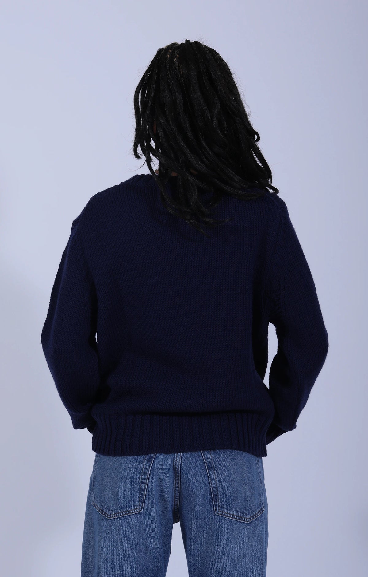 Chunky Cropped Merino Wool Sweater Ink Blue
