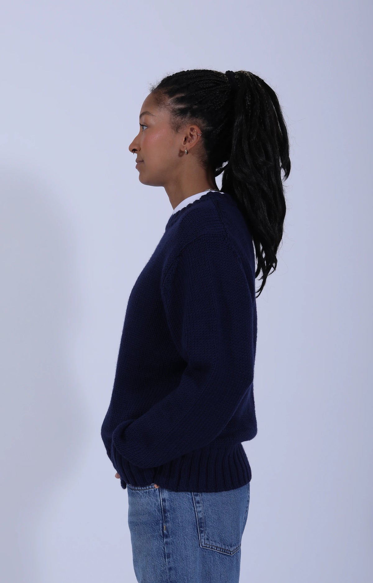 Chunky Cropped Merino Wool Sweater Ink Blue
