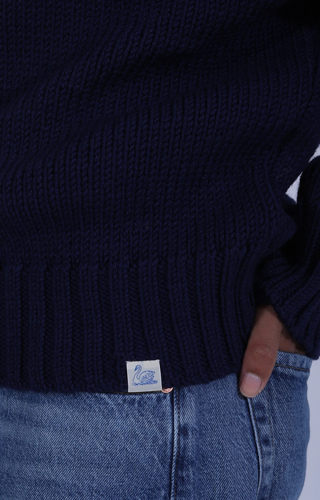 Chunky Cropped Merino Wool Sweater Ink Blue