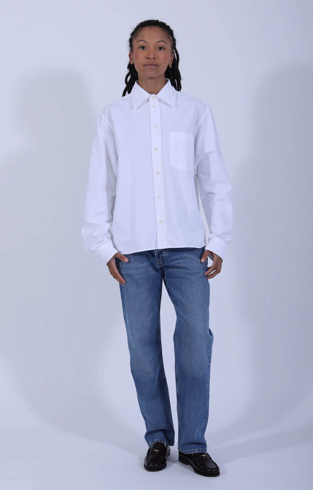 Modern-Cut Cotton Oxford Long Sleeve Shirt
