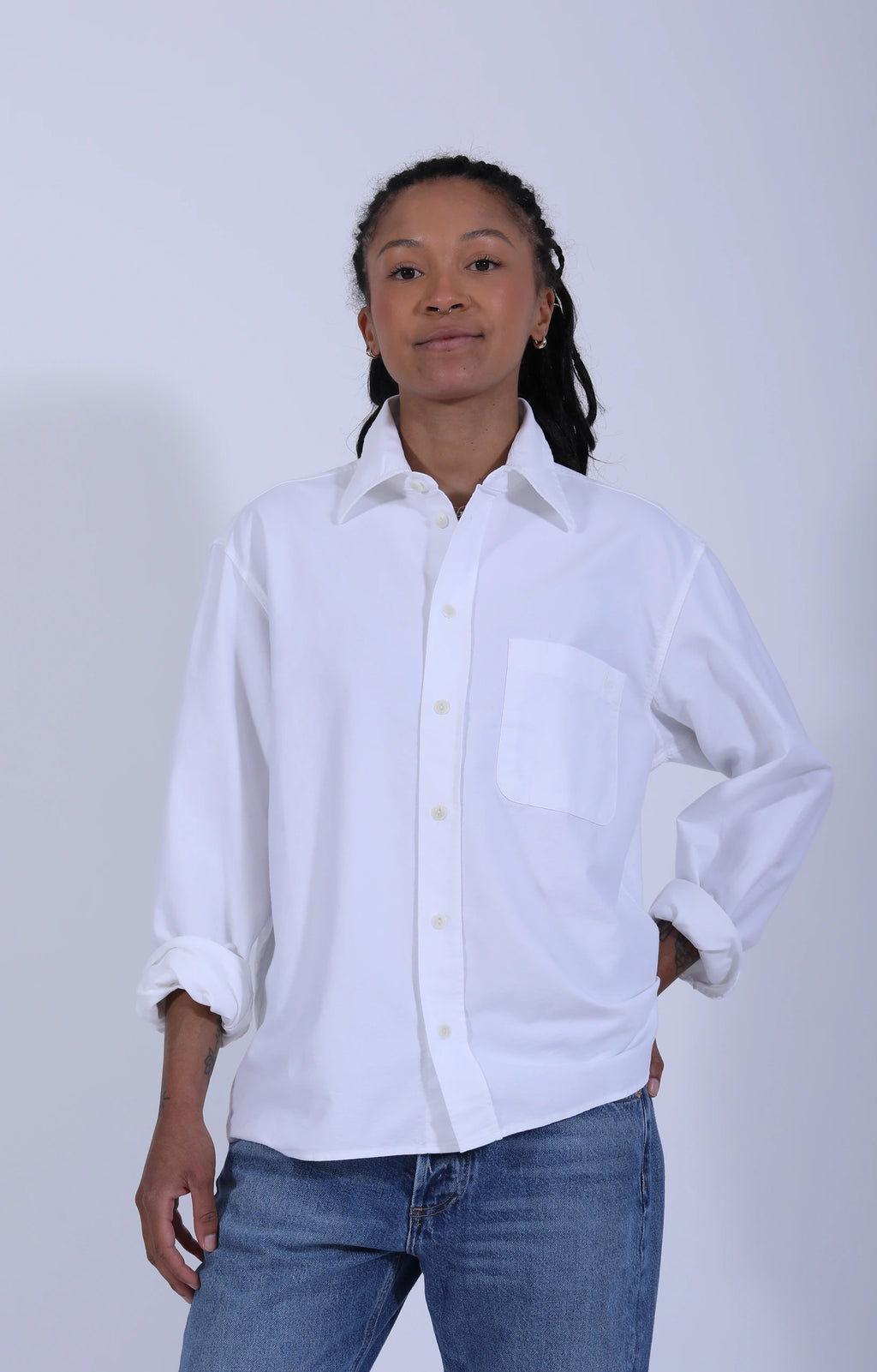 Modern-Cut Cotton Oxford Long Sleeve Shirt