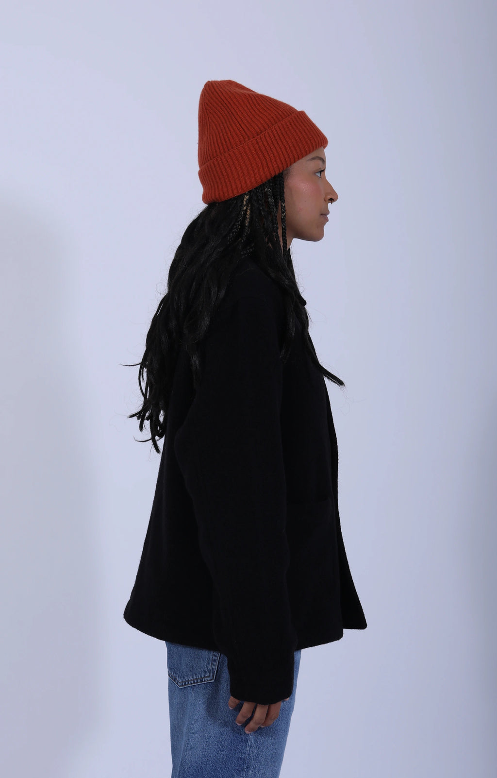 Woven Wool Cropped Worker's Jacket Black