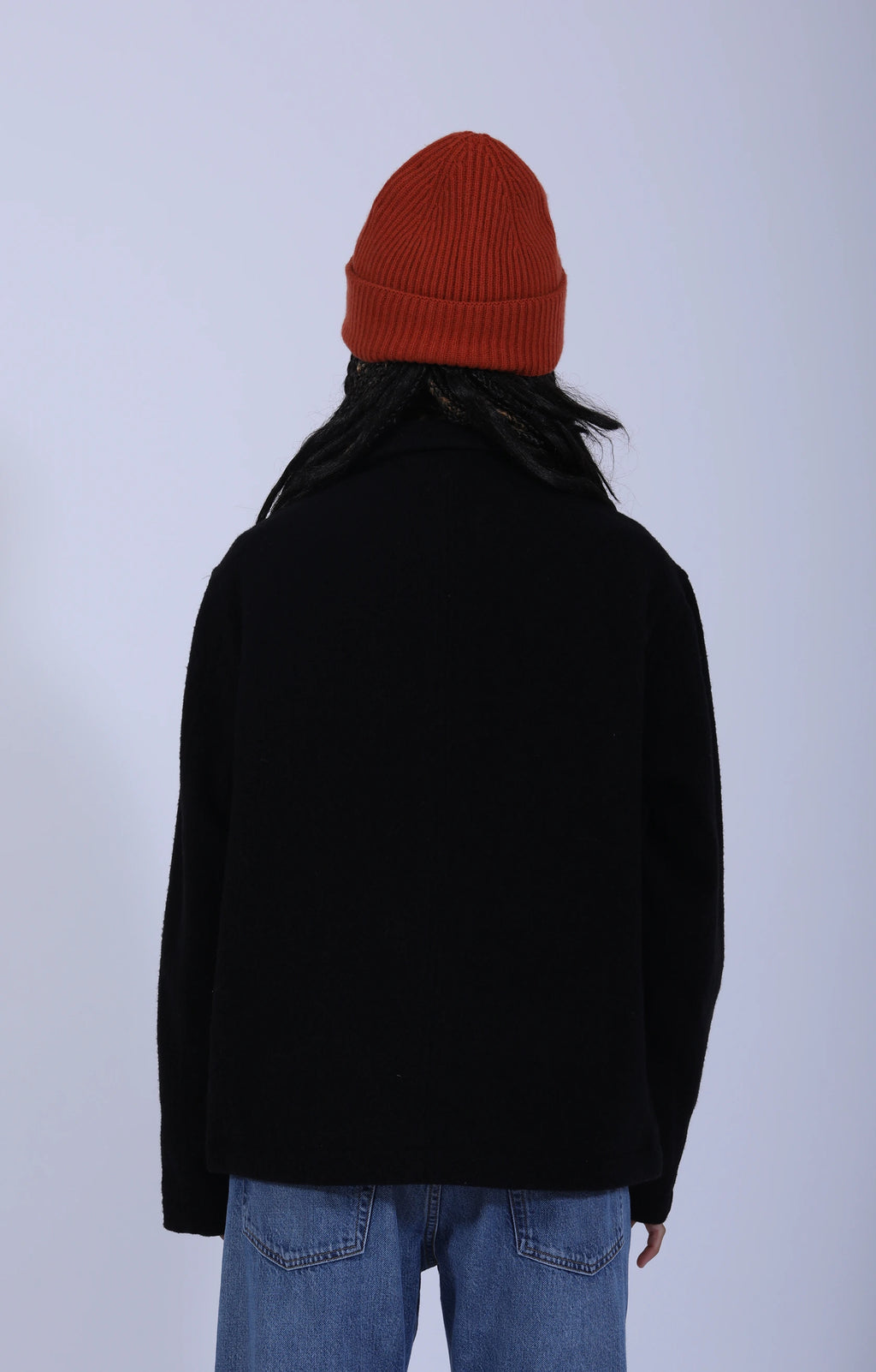 Woven Wool Cropped Worker's Jacket Black