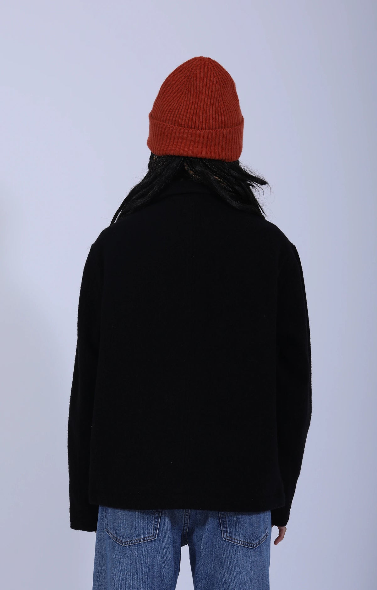 Woven Wool Cropped Worker's Jacket Black