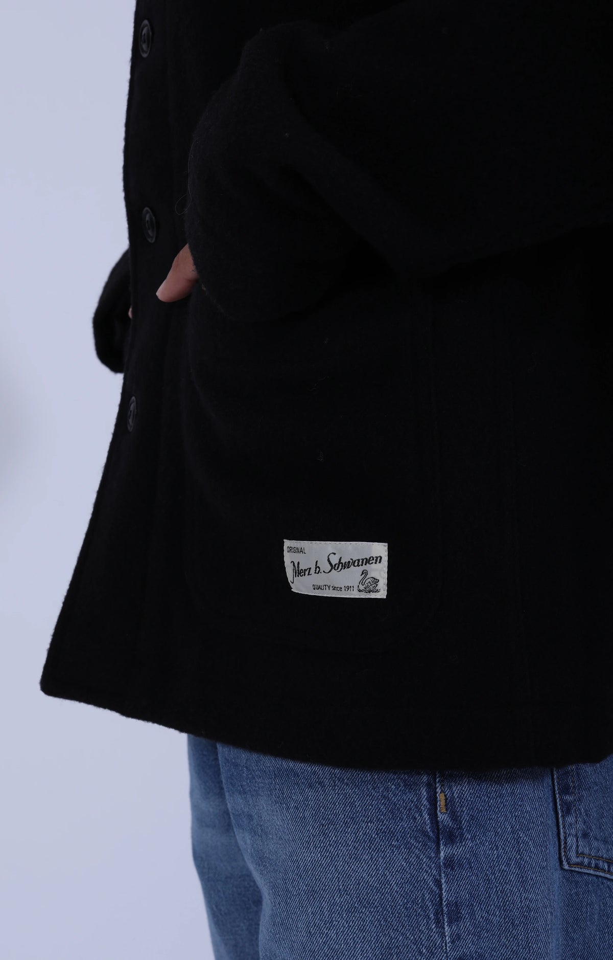 Woven Wool Cropped Worker's Jacket Black