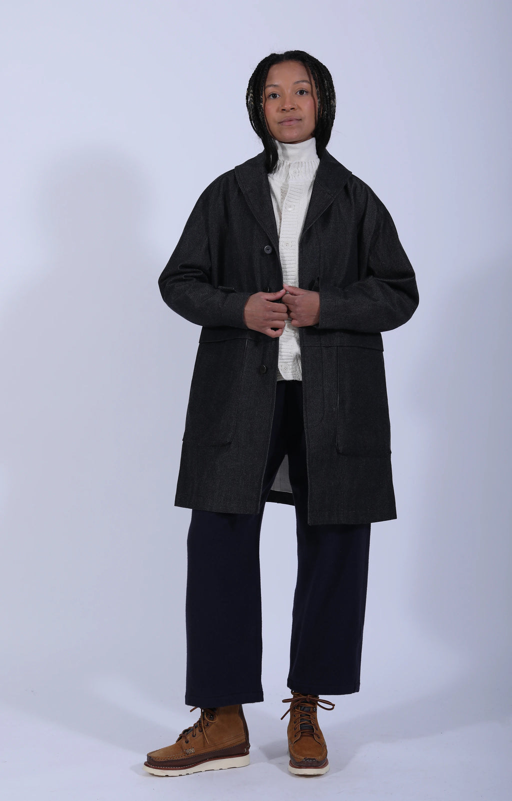 Women's Woven Coat Black White