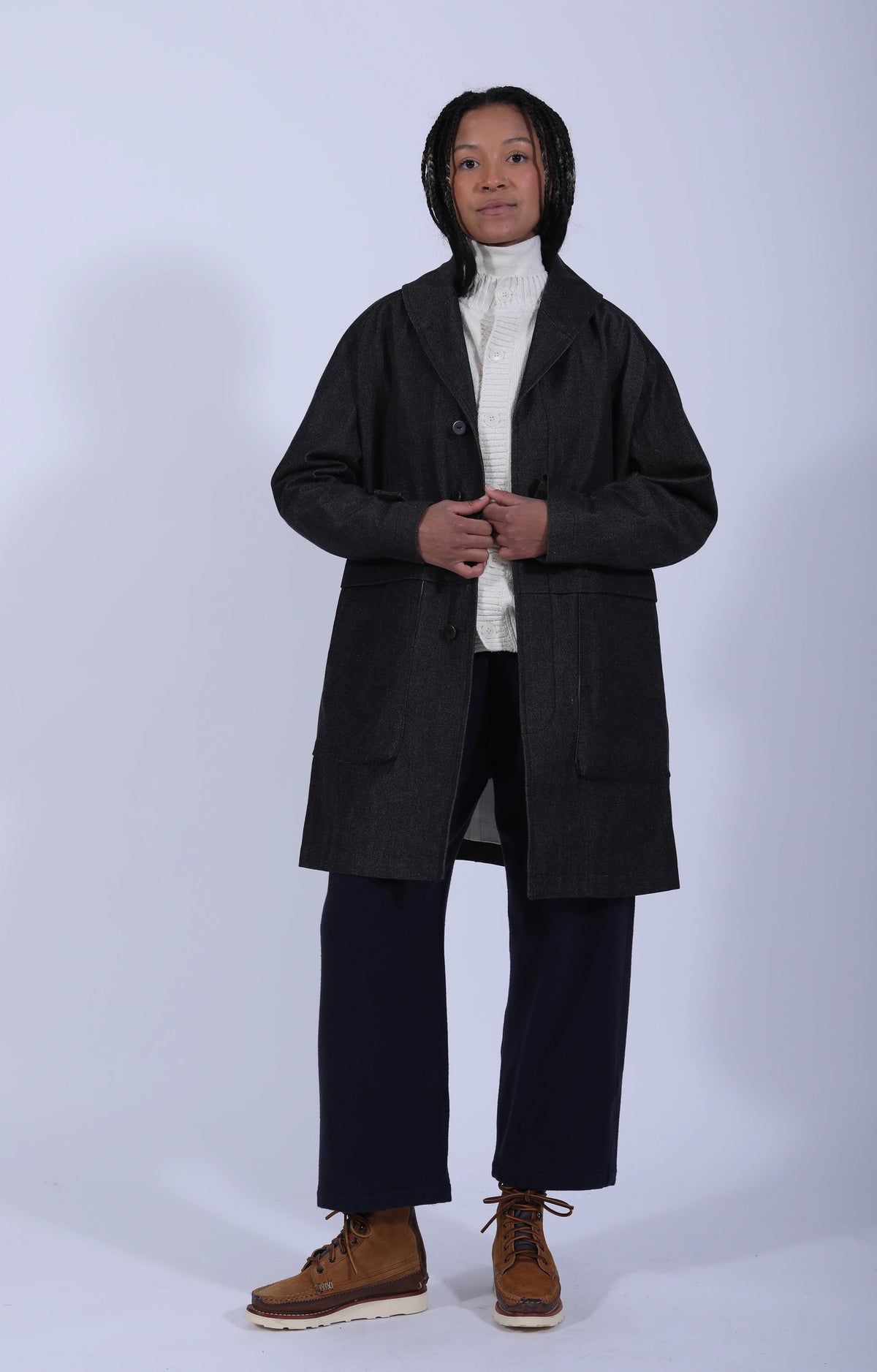 Women's Woven Coat Black White