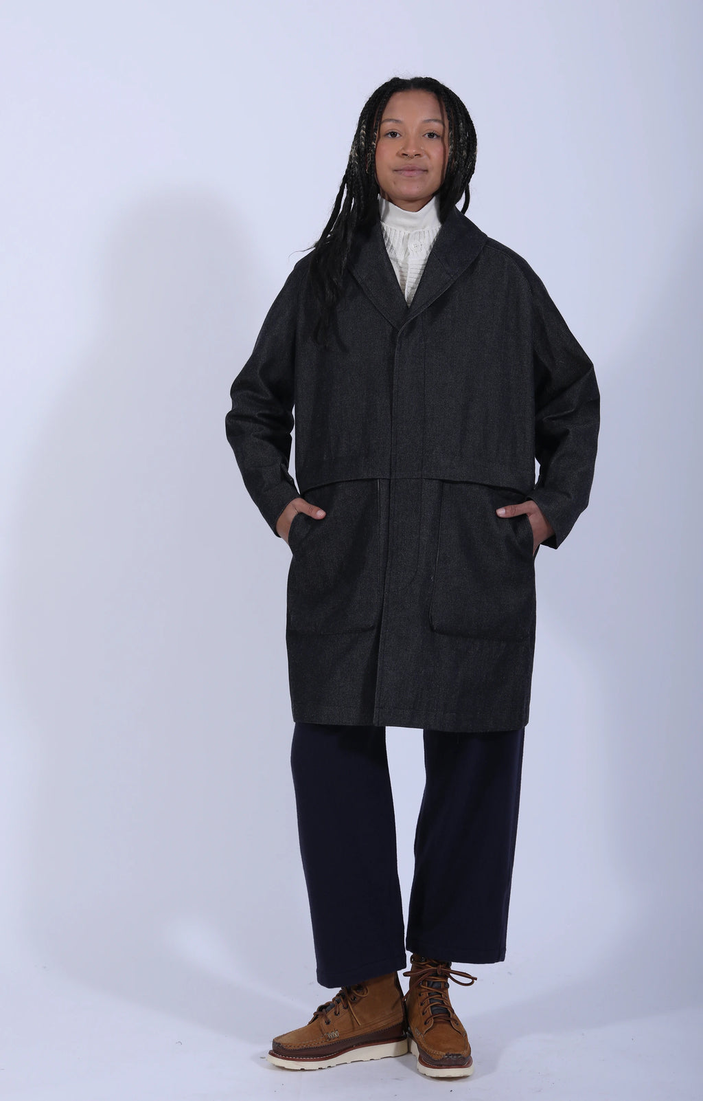Women's Woven Coat Black White