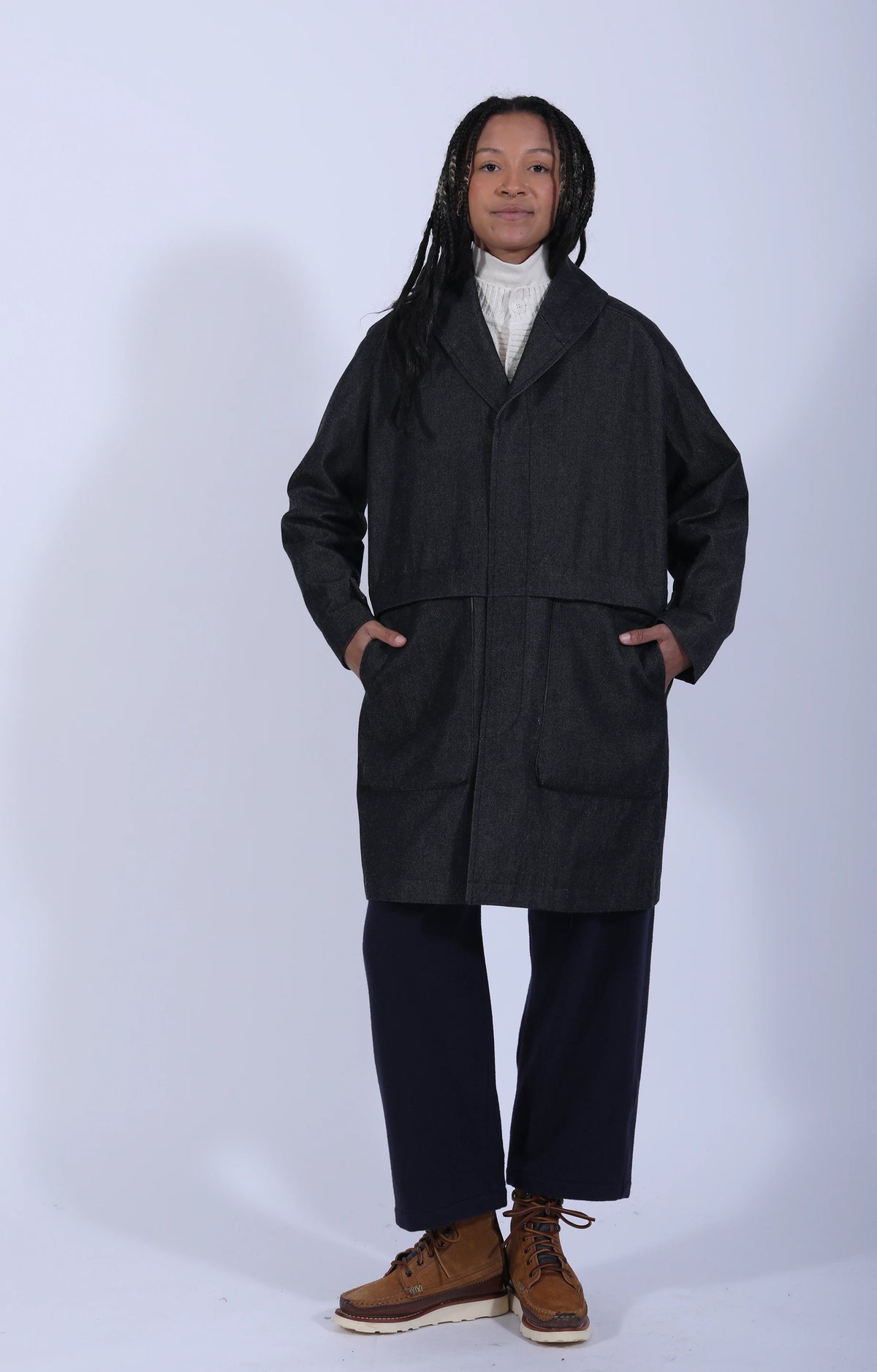 Women's Woven Coat Black White