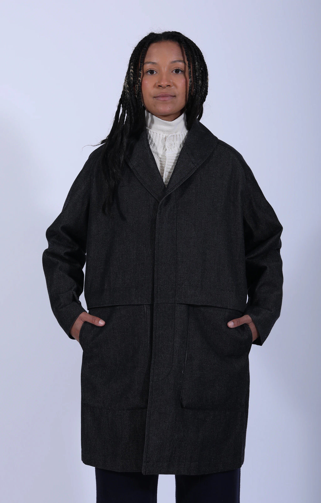 Women's Woven Coat Black White