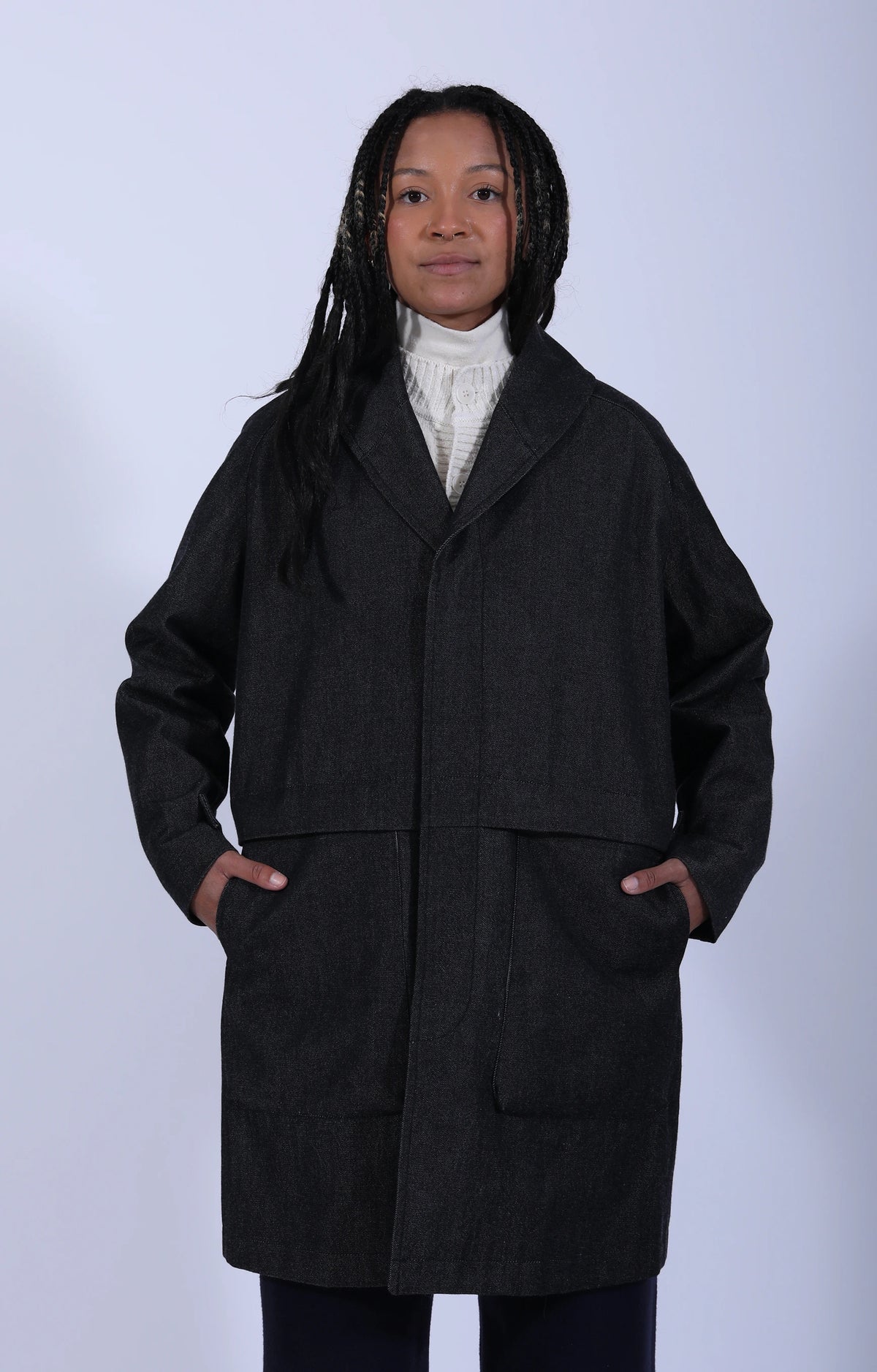 Women's Woven Coat Black White