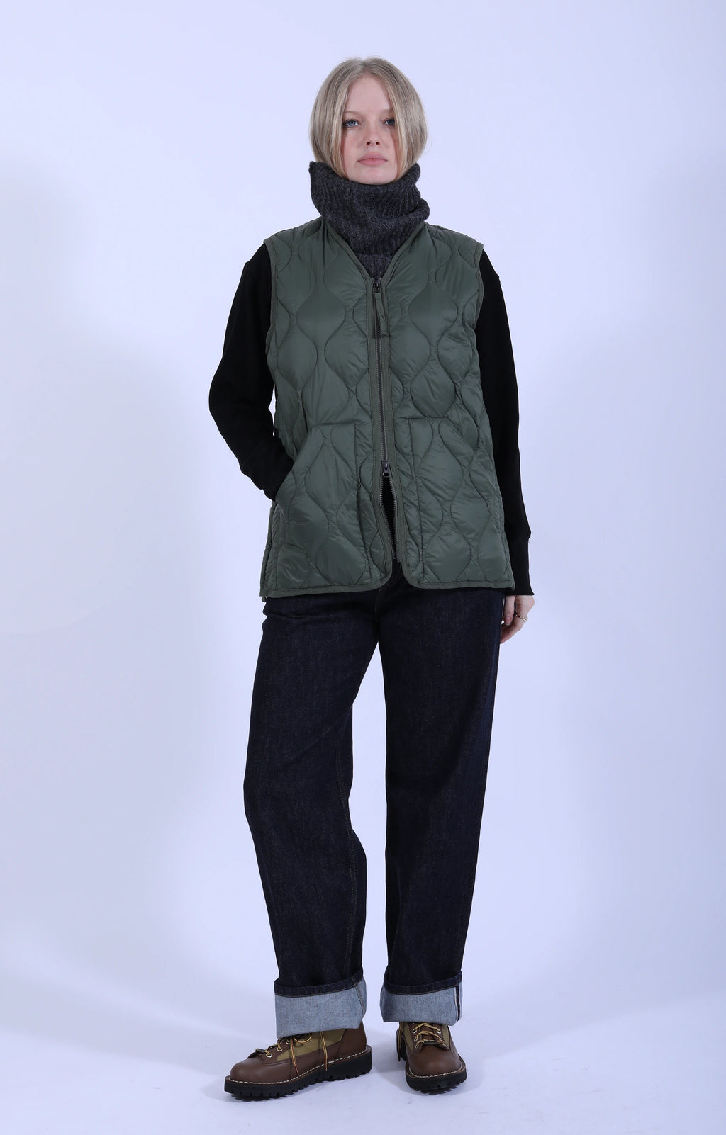 Military V Neck Zip Down Vest Olive