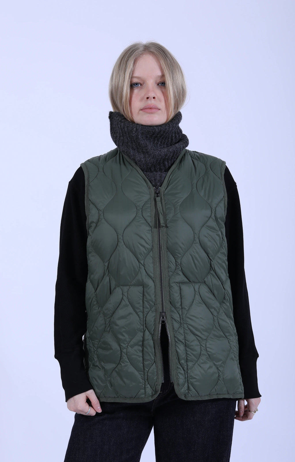 Military V Neck Zip Down Vest Olive