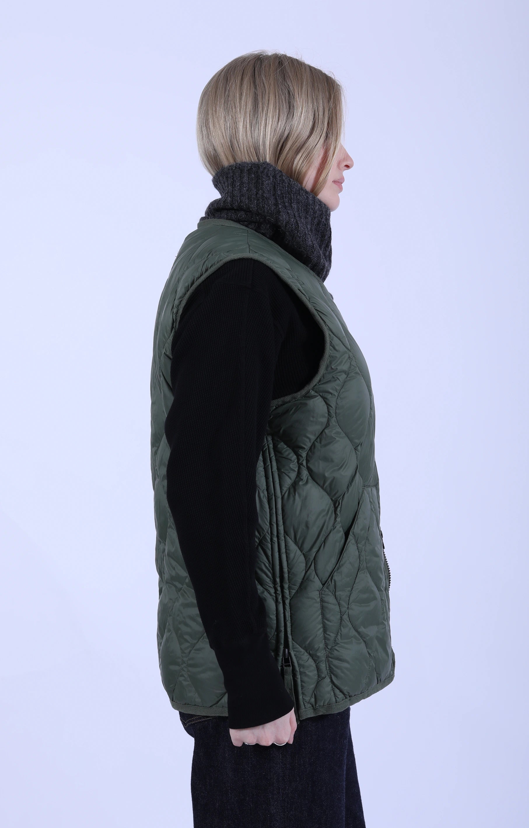 Military V Neck Zip Down Vest Olive