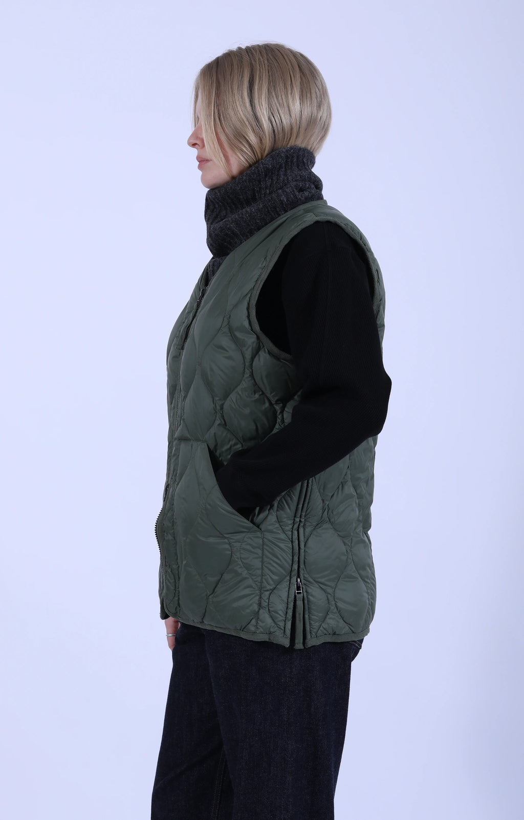 Military V Neck Zip Down Vest Olive