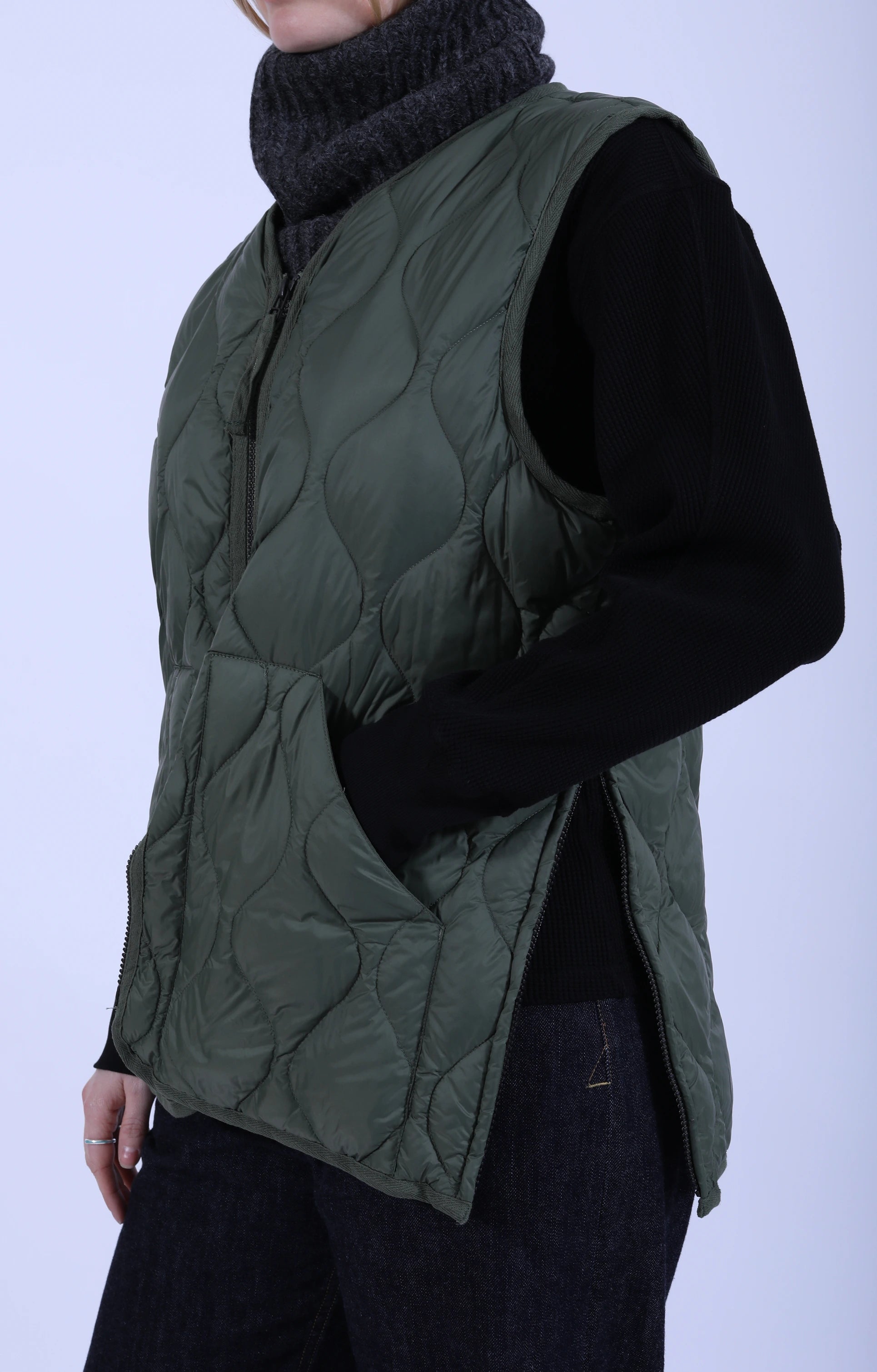 Military V Neck Zip Down Vest Olive