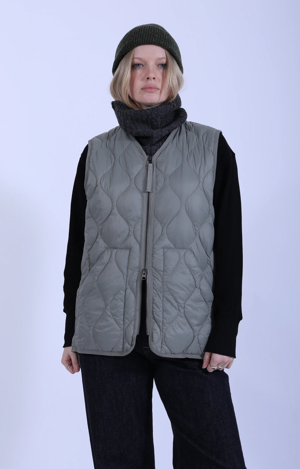 Military V Neck Zip Down Vest Dark Sage