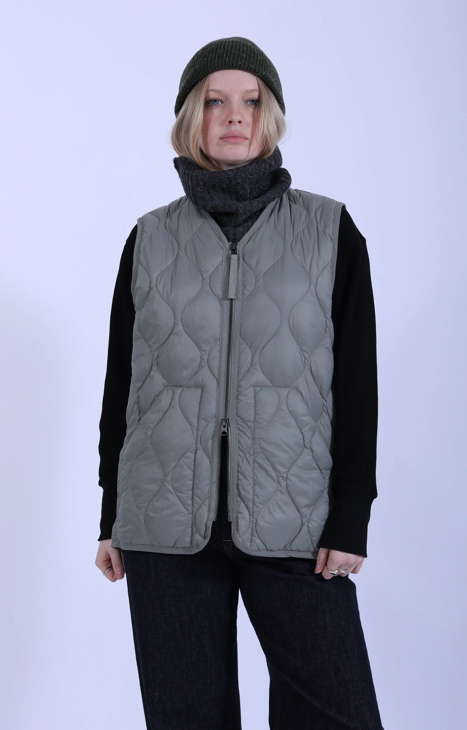 Military V Neck Zip Down Vest Dark Sage