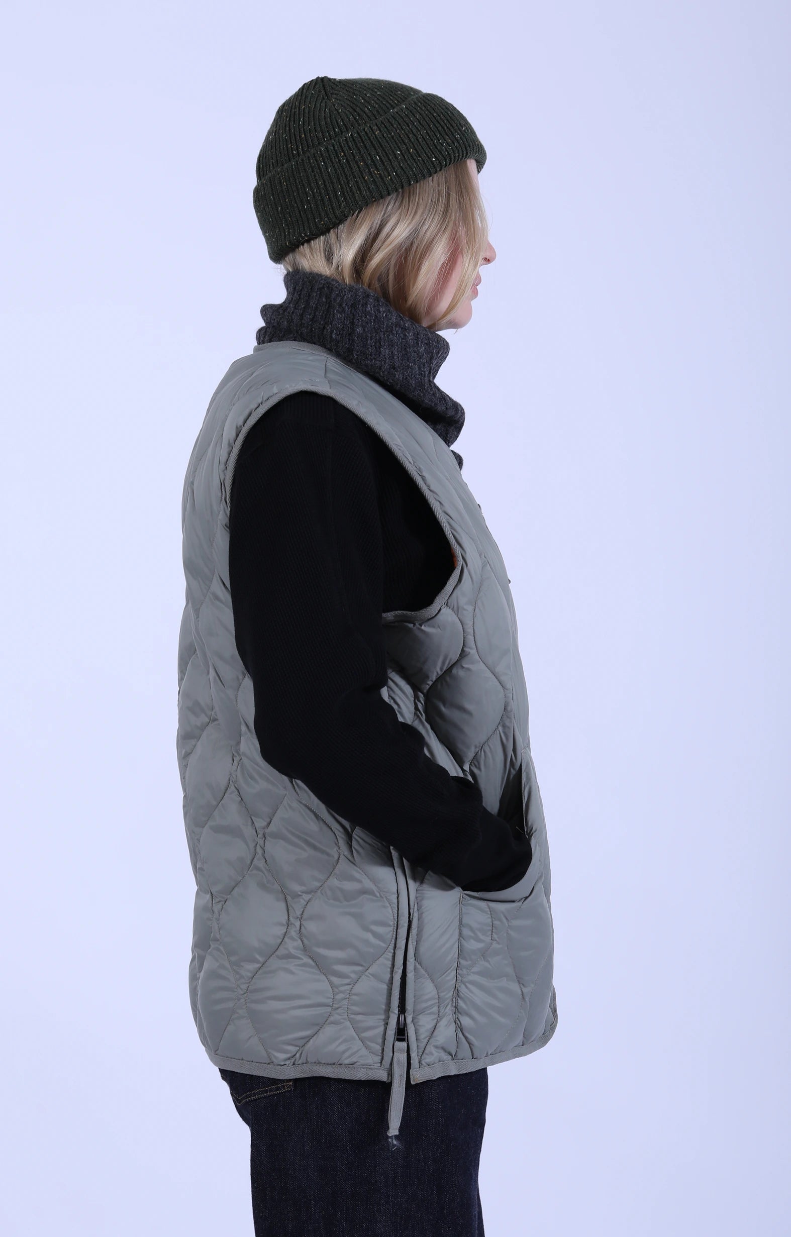 Military V Neck Zip Down Vest Dark Sage