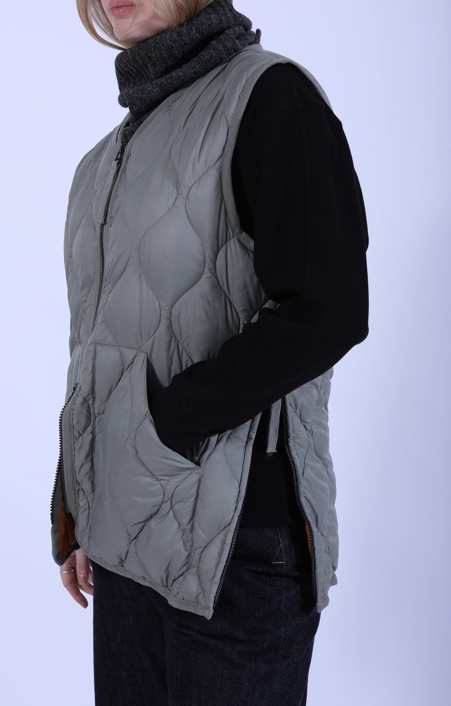 Military V Neck Zip Down Vest Dark Sage