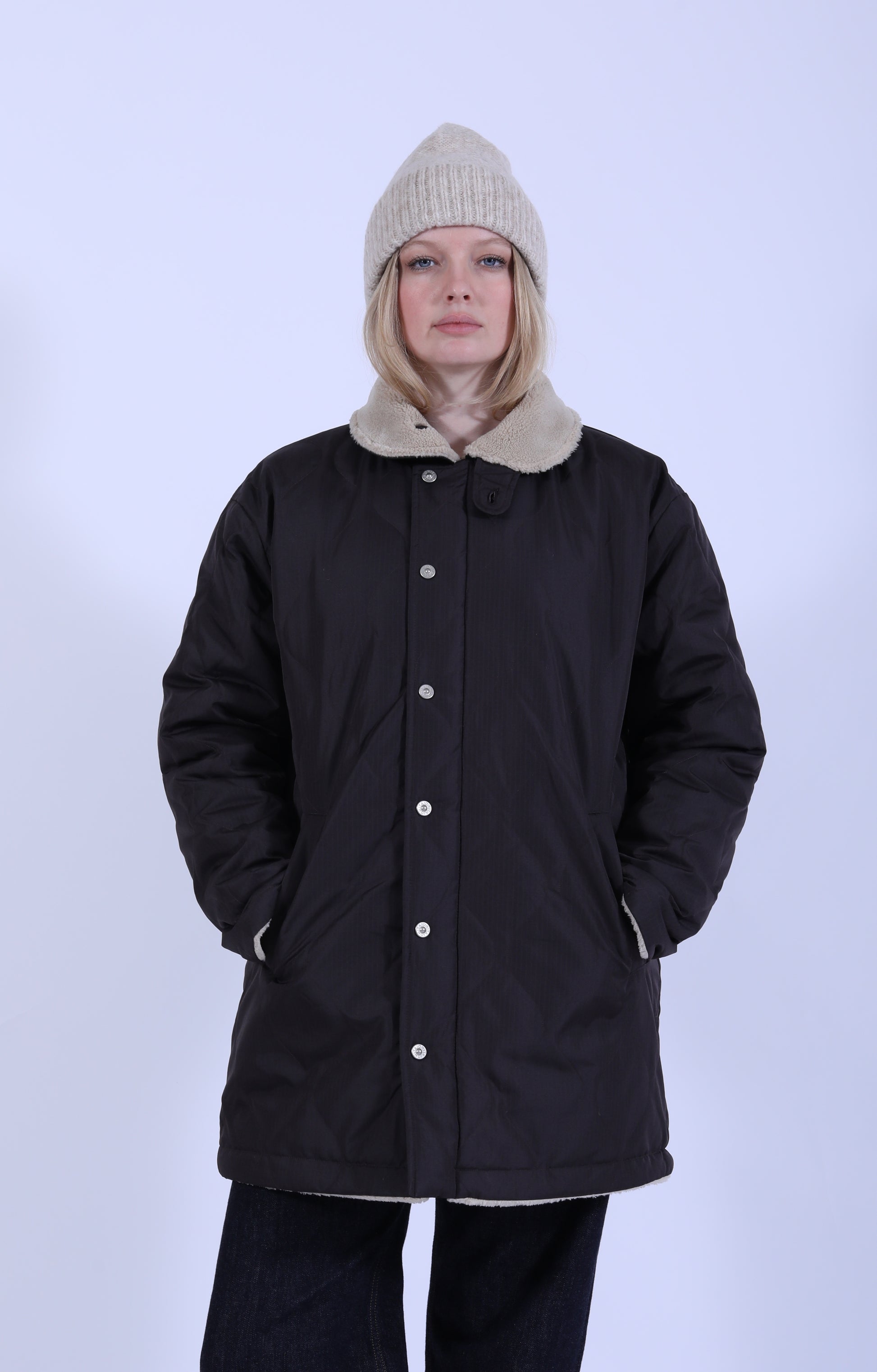 Military Rev. Down + Boa Jacket Choc/Beige